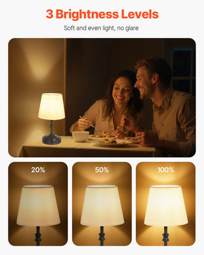 VEVOR Cordless Table Lamp, 5200mAh Built-in Rechargeable Battery Small Desk Lamp, 3-Level Brightness, Fabric Shade, 2700-3000K Color Temperature, Table Light for Restaurant, Bedroom, Bars, Black - BYDZTD595910CXIOT001V9 - view 3
