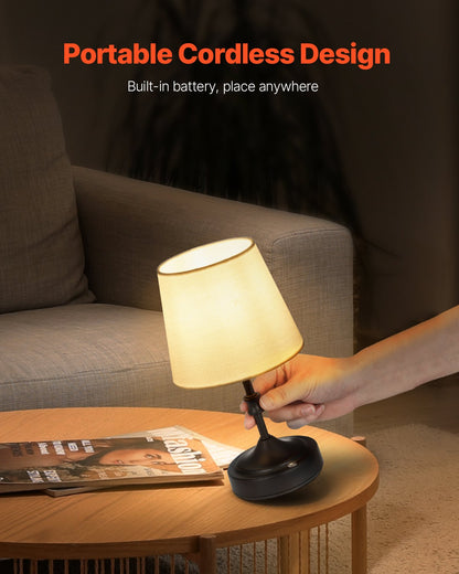 VEVOR Cordless Table Lamp, 5200mAh Built-in Rechargeable Battery Small Desk Lamp, 3-Level Brightness, Fabric Shade, 2700-3000K Color Temperature, Table Light for Restaurant, Bedroom, Bars, Black - BYDZTD595910CXIOT001V9 - view 4