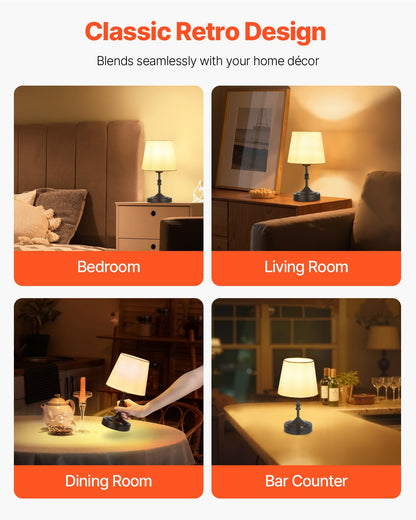 VEVOR Cordless Table Lamp, 5200mAh Built-in Rechargeable Battery Small Desk Lamp, 3-Level Brightness, Fabric Shade, 2700-3000K Color Temperature, Table Light for Restaurant, Bedroom, Bars, Black - BYDZTD595910CXIOT001V9 - view 7