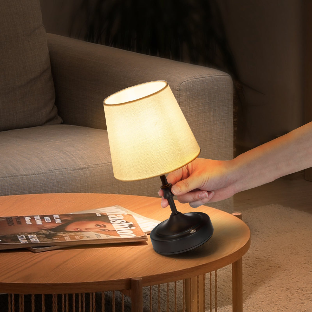 VEVOR Cordless Table Lamp, 5200mAh Built-in Rechargeable Battery Small Desk Lamp, 3-Level Brightness, Fabric Shade, 2700-3000K Color Temperature, Table Light for Restaurant, Bedroom, Bars, Black - BYDZTD595910CXIOT001V9 - view 9
