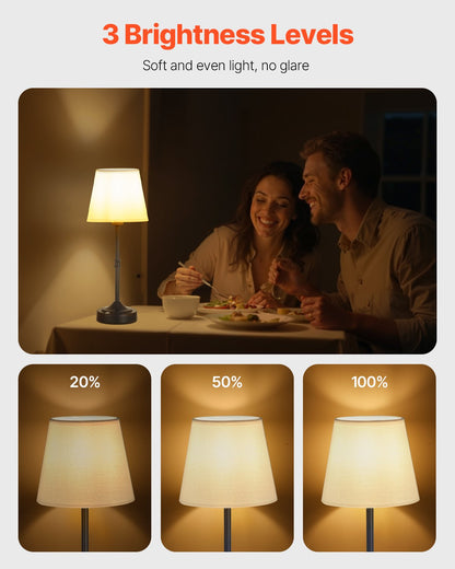 VEVOR Cordless Table Lamp, 5200mAh Built-in Rechargeable Battery Desk Lamp, 3-Level Brightness, Fabric Shade, 2700-3000K Color Temperature, Table Light for Restaurant, Bedroom, Bar Counter, Black - BYDZTD636316J1EVF001V9 - view 3