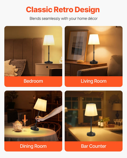 VEVOR Cordless Table Lamp, 5200mAh Built-in Rechargeable Battery Desk Lamp, 3-Level Brightness, Fabric Shade, 2700-3000K Color Temperature, Table Light for Restaurant, Bedroom, Bar Counter, Black - BYDZTD636316J1EVF001V9 - view 7