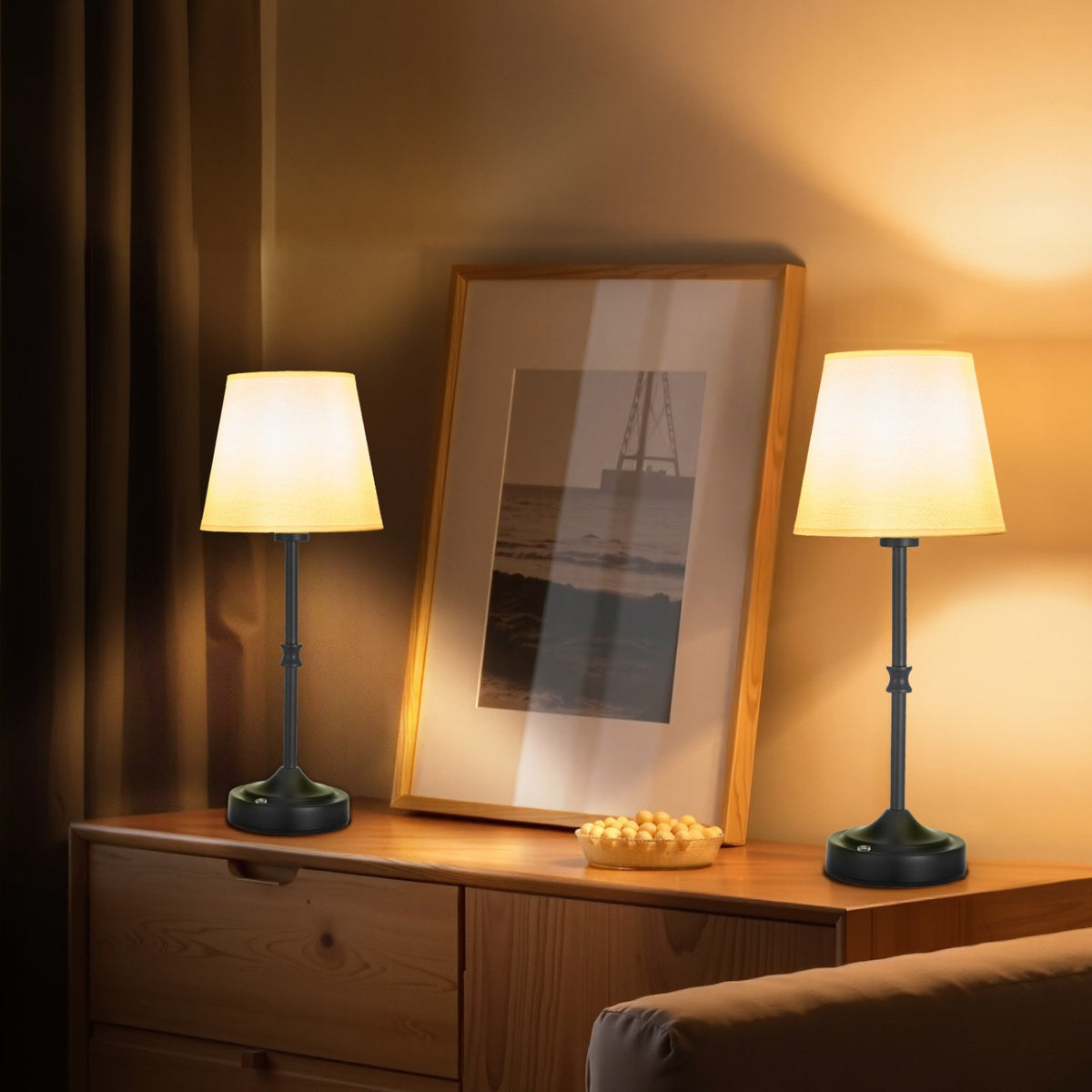 VEVOR Cordless Table Lamp, 2 Pack, 5200mAh Built-in Rechargeable Battery Desk Lamp, 3-Level Brightness, Fabric Shade, 2700-3000K Color Temperature, Table Light for Restaurant, Bedroom, Bars, Black - BYDZTD636316KFJO5001V9 - view 1