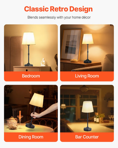 VEVOR Cordless Table Lamp, 2 Pack, 5200mAh Built-in Rechargeable Battery Desk Lamp, 3-Level Brightness, Fabric Shade, 2700-3000K Color Temperature, Table Light for Restaurant, Bedroom, Bars, Black - BYDZTD636316KFJO5001V9 - view 7