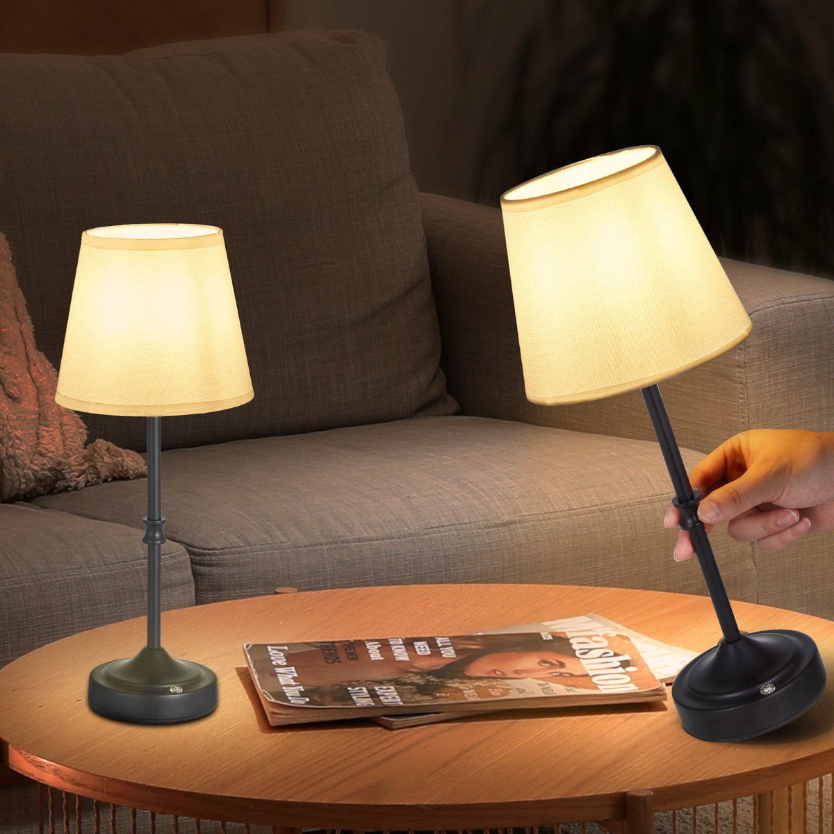 VEVOR Cordless Table Lamp, 2 Pack, 5200mAh Built-in Rechargeable Battery Desk Lamp, 3-Level Brightness, Fabric Shade, 2700-3000K Color Temperature, Table Light for Restaurant, Bedroom, Bars, Black - BYDZTD636316KFJO5001V9 - view 9