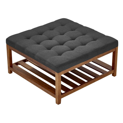 VEVOR Large Square Ottoman Coffee Table, 34.5 Inch Tufted Coffee Table with Solid Wood Shelf Storage, Linen Solid Upholstered Footrest Ottoman for Bedroom Living Room, 400 LBS, Dark Gray - BYJDFXWSJKFSPVKMM001V0 - view 1