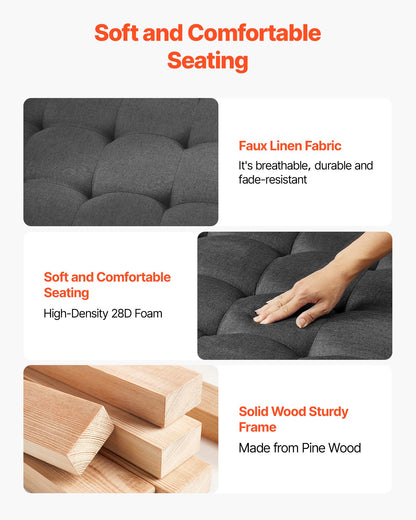 VEVOR Large Square Ottoman Coffee Table, 34.5 Inch Tufted Coffee Table with Solid Wood Shelf Storage, Linen Solid Upholstered Footrest Ottoman for Bedroom Living Room, 400 LBS, Dark Gray - BYJDFXWSJKFSPVKMM001V0 - view 4