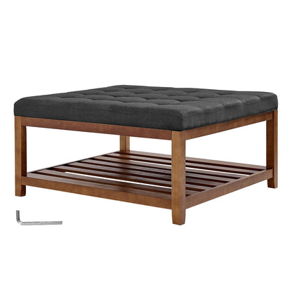 VEVOR Large Square Ottoman Coffee Table, 34.5 Inch Tufted Coffee Table with Solid Wood Shelf Storage, Linen Solid Upholstered Footrest Ottoman for Bedroom Living Room, 400 LBS, Dark Gray - BYJDFXWSJKFSPVKMM001V0 - view 10