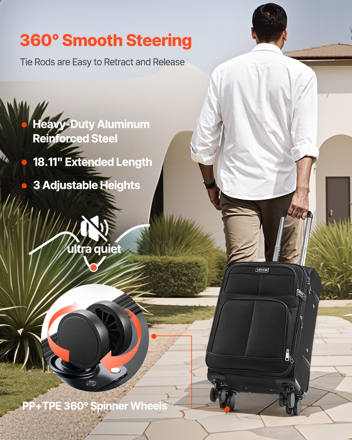 VEVOR Softside Expandable Luggage with Spinner Wheels, 20-Inch Softside Carry on Luggage, Lightweight Checked Suitcase with Expandable Zippered Pocket and TSA Lock, Black - BYKSTXBYHS20YICDB001V0 - view 6