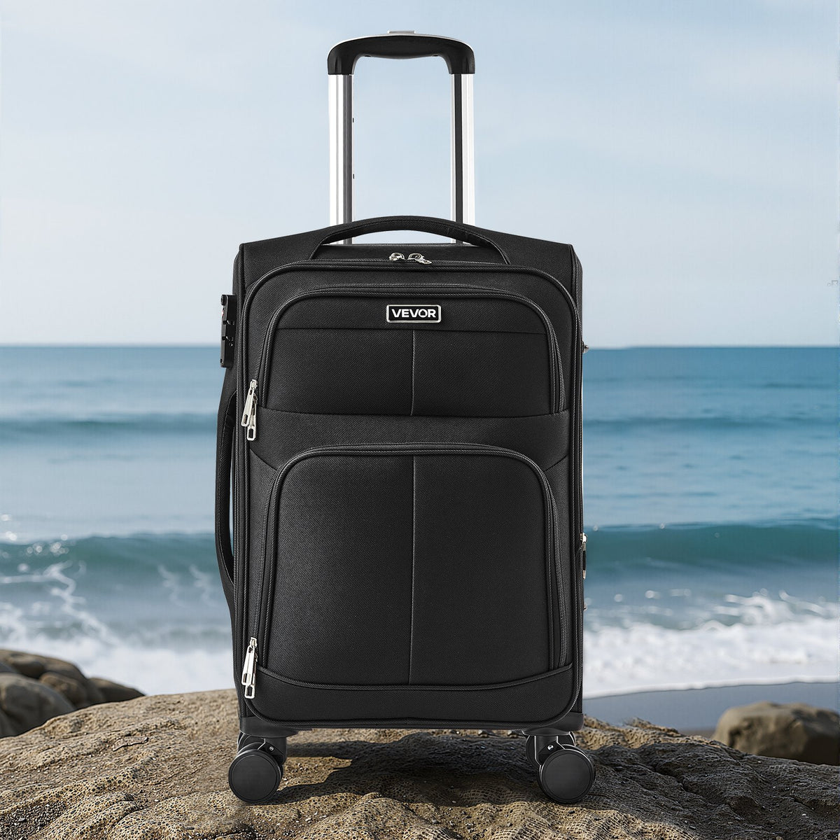 VEVOR Softside Expandable Luggage with Spinner Wheels, 20-Inch Softside Carry on Luggage, Lightweight Checked Suitcase with Expandable Zippered Pocket and TSA Lock, Black - BYKSTXBYHS20YICDB001V0 - view 9