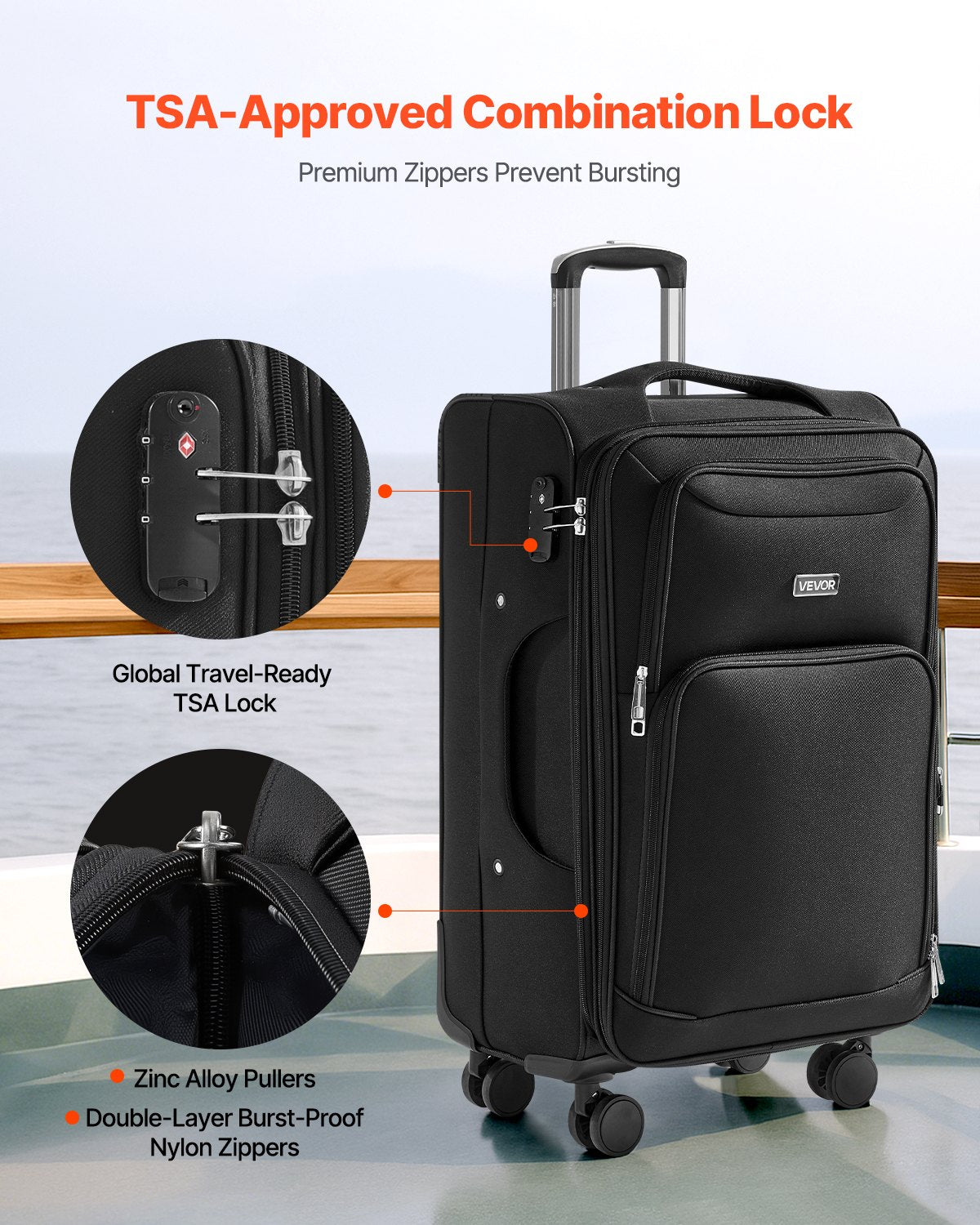 VEVOR Softside Expandable Luggage with Spinner Wheels, 24-Inch Softside Checked Medium Luggage, Lightweight Checked Suitcase with Expandable Zippered Pocket and TSA Lock, Black - BYKSTXBYHS24XMA3Q001V0 - view 5