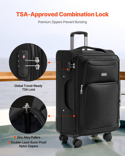 VEVOR Softside Expandable Luggage with Spinner Wheels, 24-Inch Softside Checked Medium Luggage, Lightweight Checked Suitcase with Expandable Zippered Pocket and TSA Lock, Black - BYKSTXBYHS24XMA3Q001V0 - view 5