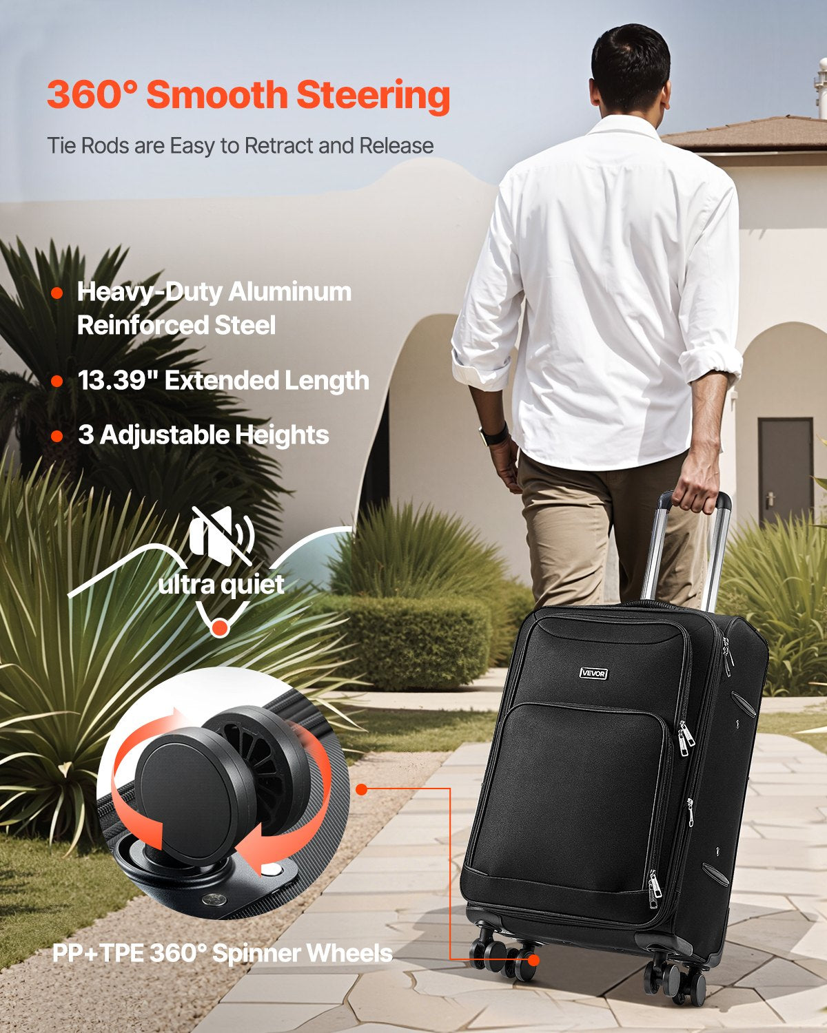 VEVOR Softside Expandable Luggage with Spinner Wheels, 24-Inch Softside Checked Medium Luggage, Lightweight Checked Suitcase with Expandable Zippered Pocket and TSA Lock, Black - BYKSTXBYHS24XMA3Q001V0 - view 6