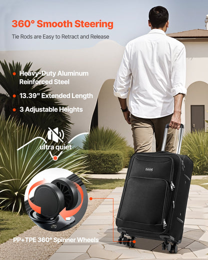 VEVOR Softside Expandable Luggage with Spinner Wheels, 24-Inch Softside Checked Medium Luggage, Lightweight Checked Suitcase with Expandable Zippered Pocket and TSA Lock, Black - BYKSTXBYHS24XMA3Q001V0 - view 6