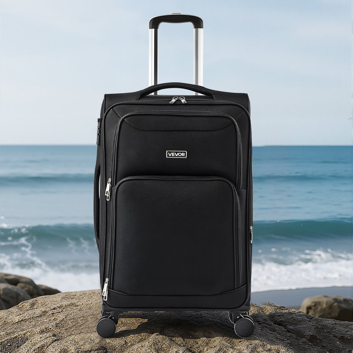 VEVOR Softside Expandable Luggage with Spinner Wheels, 24-Inch Softside Checked Medium Luggage, Lightweight Checked Suitcase with Expandable Zippered Pocket and TSA Lock, Black - BYKSTXBYHS24XMA3Q001V0 - view 8