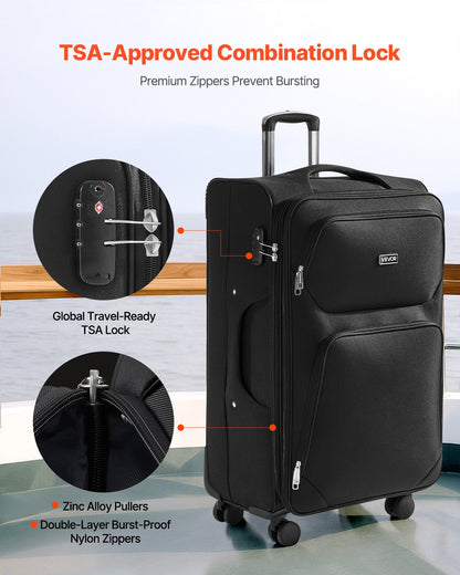 VEVOR Softside Expandable Luggage with Spinner Wheels, 28-Inch Softside Checked Large Luggage, Lightweight Checked Suitcase with Expandable Zippered Pocket and TSA Lock, Black - BYKSTXBYHS2881CTJ001V0 - view 5