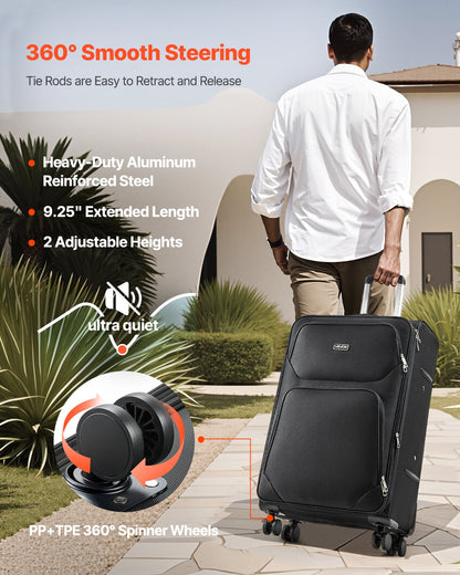 VEVOR Softside Expandable Luggage with Spinner Wheels, 28-Inch Softside Checked Large Luggage, Lightweight Checked Suitcase with Expandable Zippered Pocket and TSA Lock, Black - BYKSTXBYHS2881CTJ001V0 - view 6