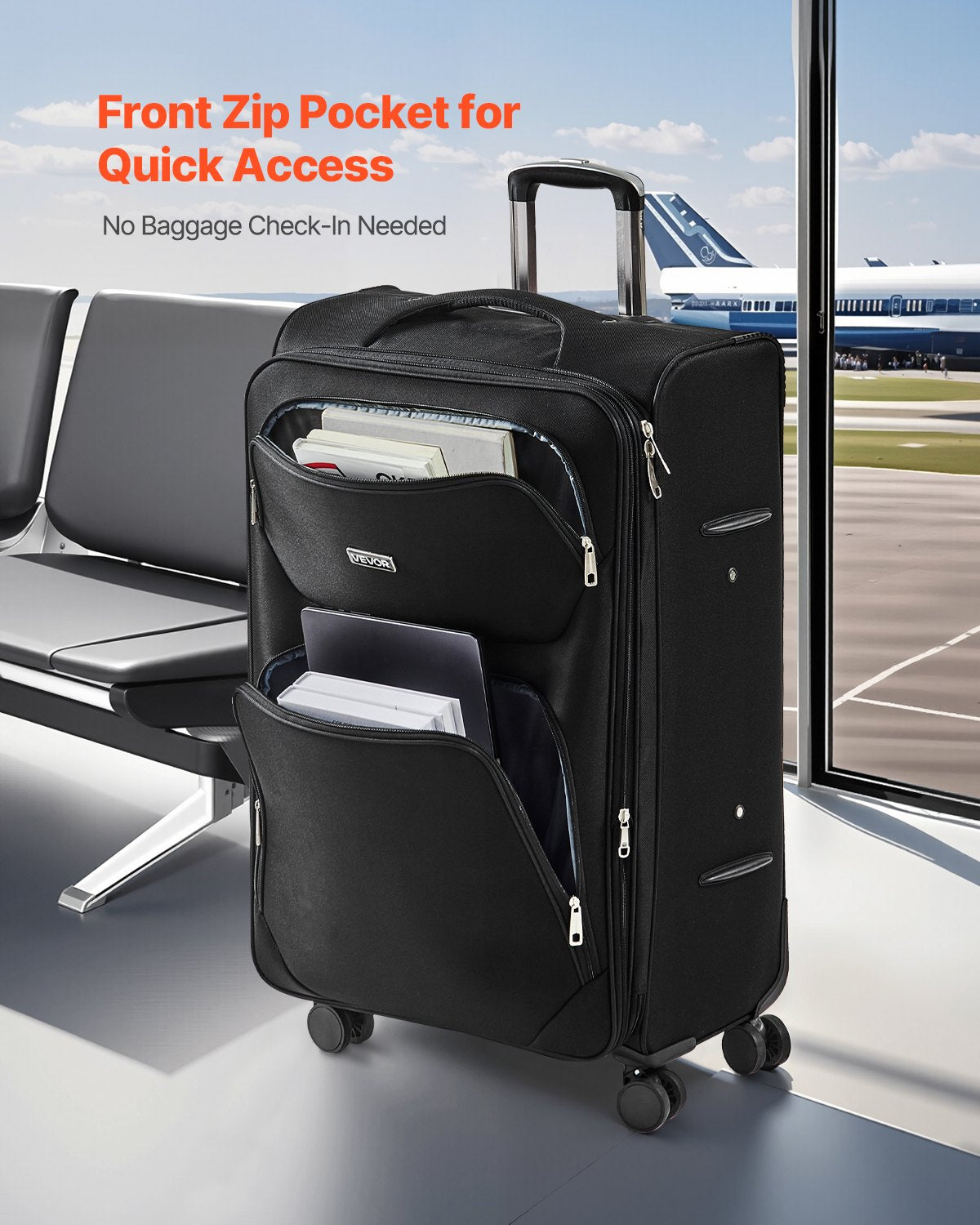 VEVOR Softside Expandable Luggage with Spinner Wheels, 28-Inch Softside Checked Large Luggage, Lightweight Checked Suitcase with Expandable Zippered Pocket and TSA Lock, Black - BYKSTXBYHS2881CTJ001V0 - view 7