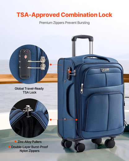 VEVOR Softside Expandable Luggage with Spinner Wheels, 20-Inch Softside Carry on Luggage, Lightweight Checked Suitcase with Expandable Zippered Pocket and TSA Lock, Blue - BYKSTXBYLS20PROXL001V0 - view 5