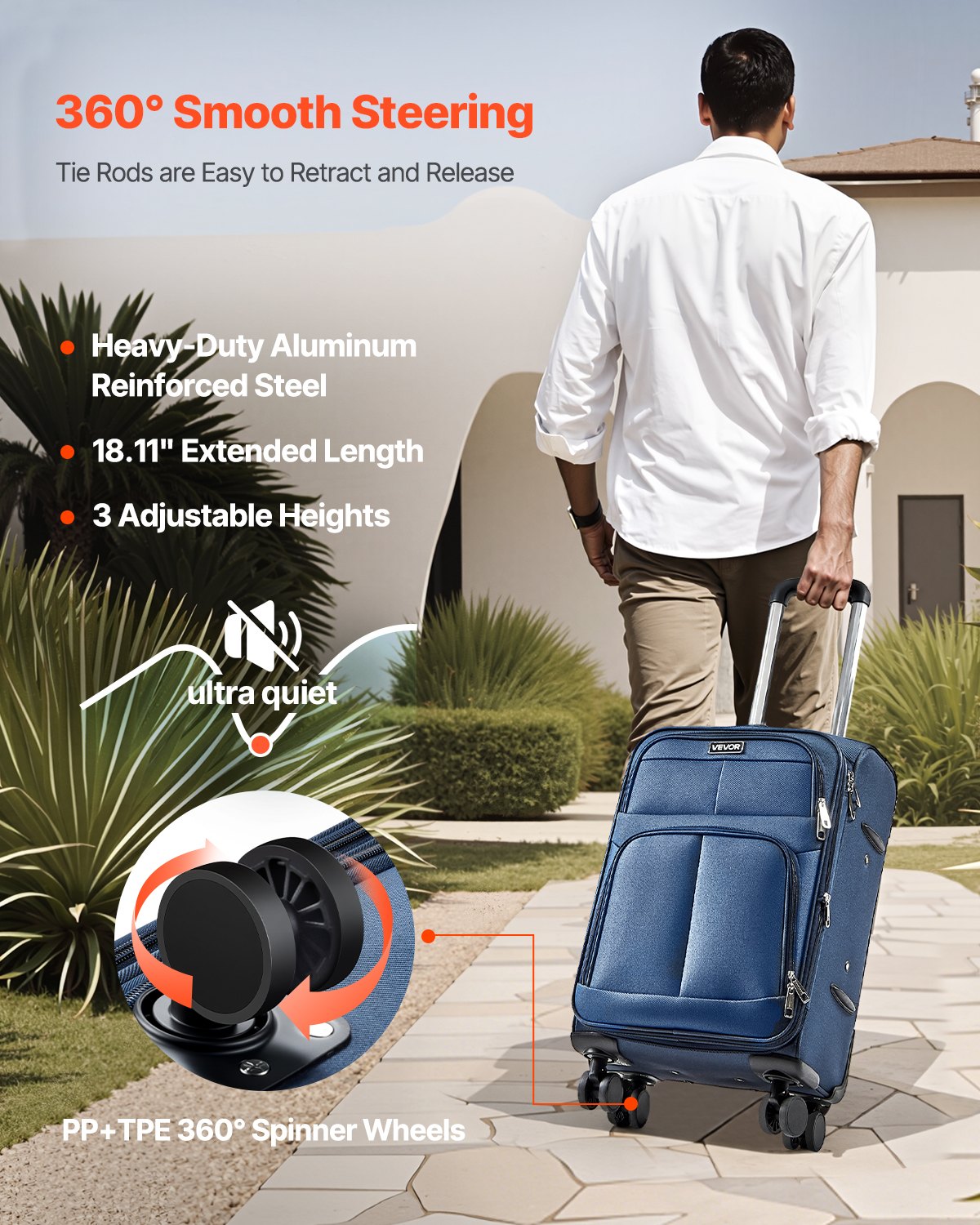 VEVOR Softside Expandable Luggage with Spinner Wheels, 20-Inch Softside Carry on Luggage, Lightweight Checked Suitcase with Expandable Zippered Pocket and TSA Lock, Blue - BYKSTXBYLS20PROXL001V0 - view 6