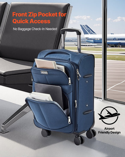 VEVOR Softside Expandable Luggage with Spinner Wheels, 20-Inch Softside Carry on Luggage, Lightweight Checked Suitcase with Expandable Zippered Pocket and TSA Lock, Blue - BYKSTXBYLS20PROXL001V0 - view 7