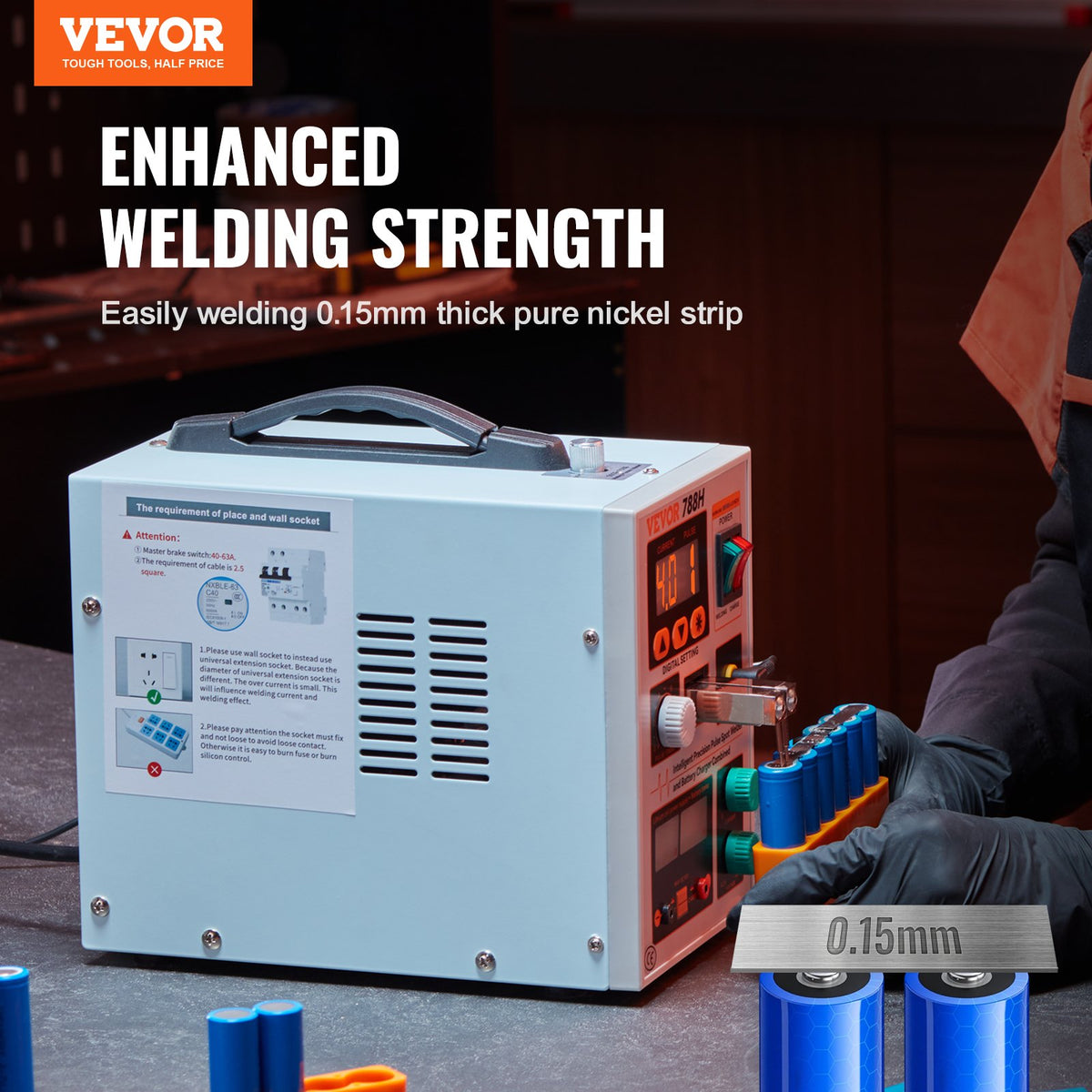 VEVOR Battery Spot Welder, 788H Pulse Spot Welder & Battery Charger, Portable High-Power Battery Welding Machine with 2 Welding Modes and LED Lighting for 0.15mm Pure Nickel, 18650 14500 Battery Packs - BYQDCDHJX015TCK0CV1 - view 3