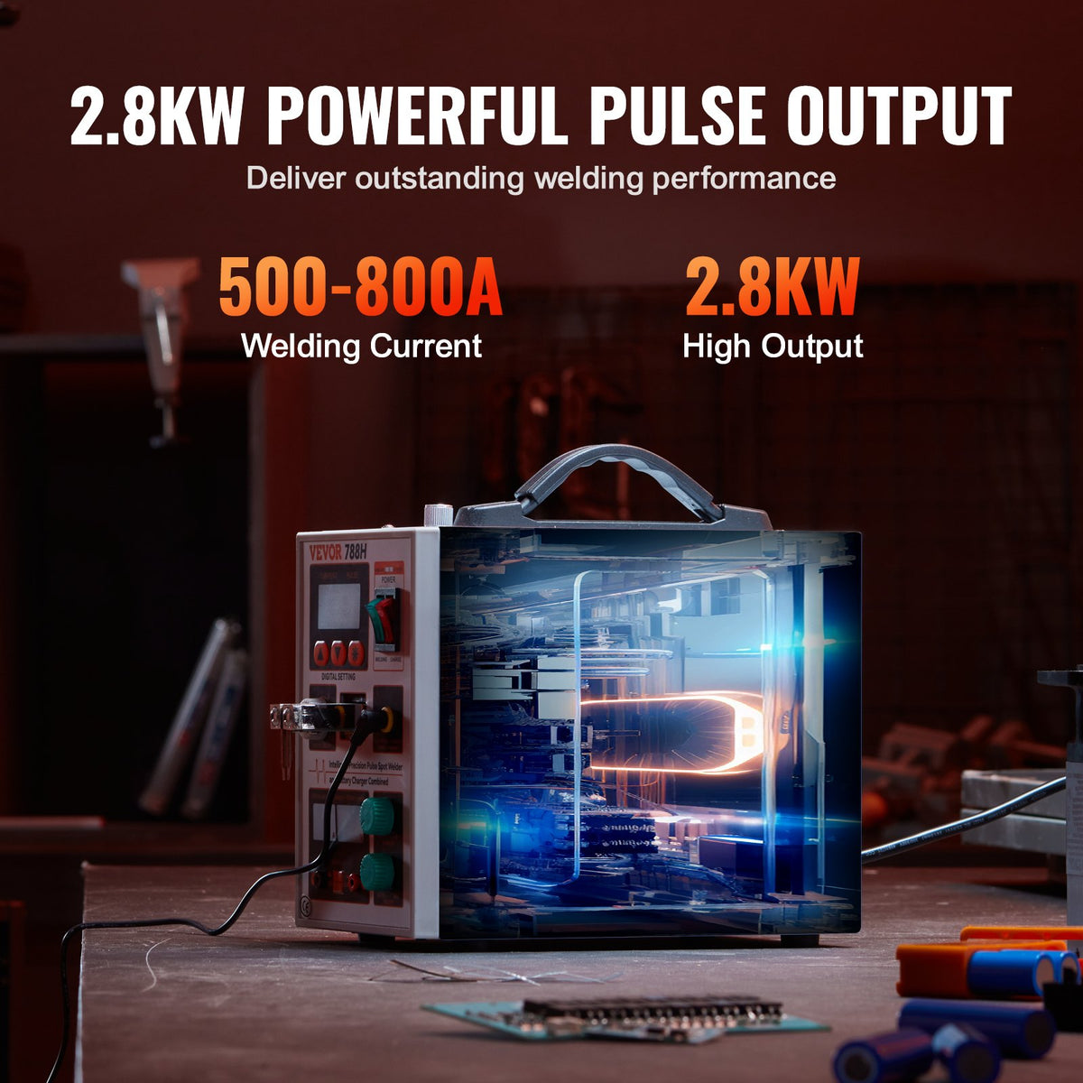 VEVOR Battery Spot Welder, 788H Pulse Spot Welder & Battery Charger, Portable High-Power Battery Welding Machine with 2 Welding Modes and LED Lighting for 0.15mm Pure Nickel, 18650 14500 Battery Packs - BYQDCDHJX015TCK0CV1 - view 4