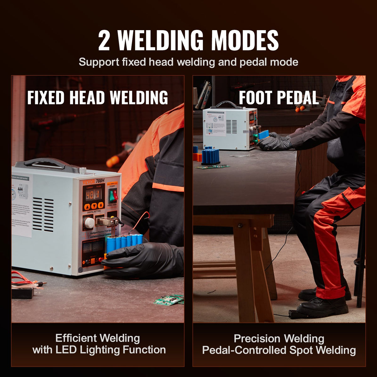 VEVOR Battery Spot Welder, 788H Pulse Spot Welder & Battery Charger, Portable High-Power Battery Welding Machine with 2 Welding Modes and LED Lighting for 0.15mm Pure Nickel, 18650 14500 Battery Packs - BYQDCDHJX015TCK0CV1 - view 5