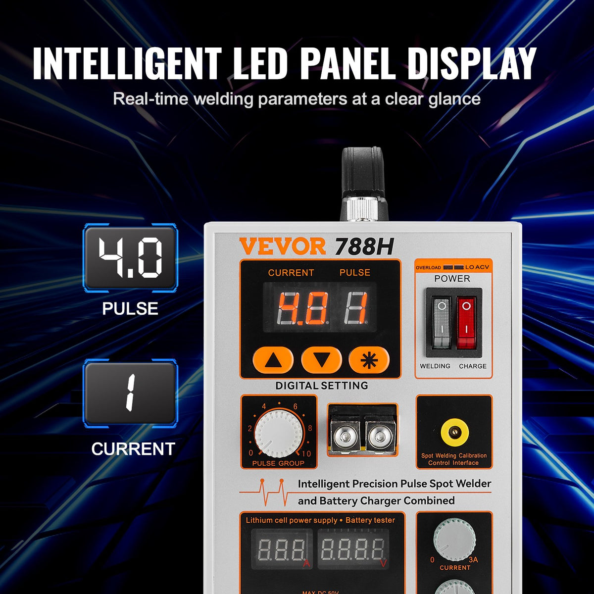 VEVOR Battery Spot Welder, 788H Pulse Spot Welder & Battery Charger, Portable High-Power Battery Welding Machine with 2 Welding Modes and LED Lighting for 0.15mm Pure Nickel, 18650 14500 Battery Packs - BYQDCDHJX015TCK0CV1 - view 6