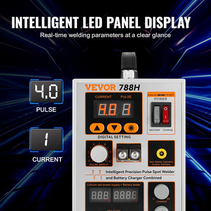 VEVOR Battery Spot Welder, 788H Pulse Spot Welder & Battery Charger, Portable High-Power Battery Welding Machine with 2 Welding Modes and LED Lighting for 0.15mm Pure Nickel, 18650 14500 Battery Packs - BYQDCDHJX015TCK0CV1 - view 6
