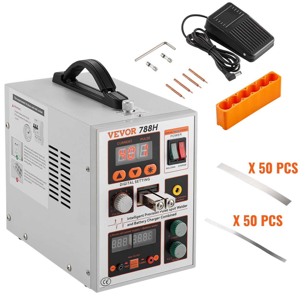 VEVOR Battery Spot Welder, 788H Pulse Spot Welder & Battery Charger, Portable High-Power Battery Welding Machine with 2 Welding Modes and LED Lighting for 0.15mm Pure Nickel, 18650 14500 Battery Packs - BYQDCDHJX015TCK0CV1 - view 10