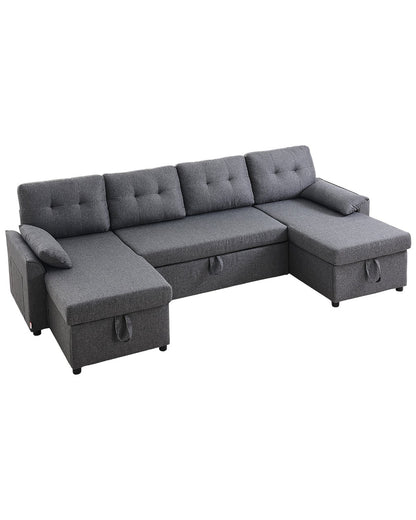 VEVOR U Shaped Sofa Bed, Convertible Sofa Bed with 2 Side Pockets, 2 Pillows and Double Chaise, 6-Seat Pull Out Sleeper Couch with Large Storage Capacity for Living Room, Apartment, Metal Frame, Gray - BYSFC110INCHK2QZRV0 - view 1