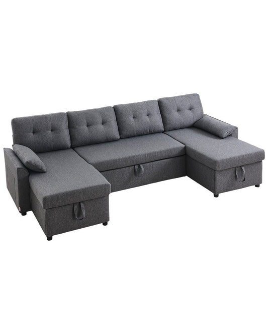 VEVOR U Shaped Sofa Bed, Convertible Sofa Bed with 2 Side Pockets, 2 Pillows and Double Chaise