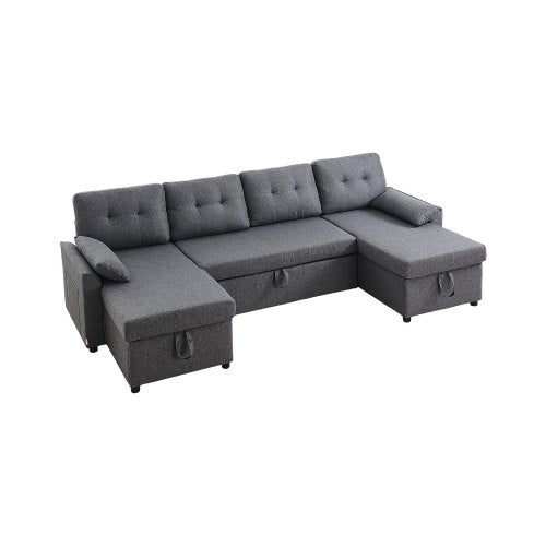 VEVOR U Shaped Sofa Bed, Convertible Sofa Bed with 2 Side Pockets, 2 Pillows and Double Chaise, 6-Seat Pull Out Sleeper Couch with Large Storage Capacity for Living Room, Apartment, Metal Frame, Gray - BYSFC110INCHK2QZRV0 - view 2