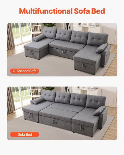 VEVOR U Shaped Sofa Bed, Convertible Sofa Bed with 2 Side Pockets, 2 Pillows and Double Chaise, 6-Seat Pull Out Sleeper Couch with Large Storage Capacity for Living Room, Apartment, Metal Frame, Gray - BYSFC110INCHK2QZRV0 - view 4