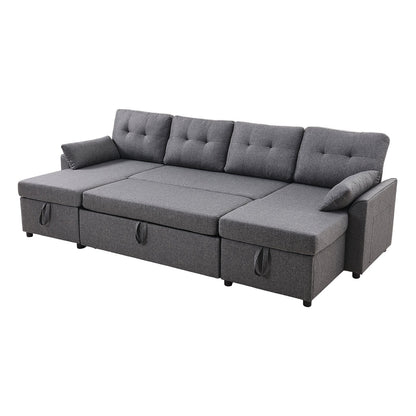 VEVOR U Shaped Sofa Bed, Convertible Sofa Bed with 2 Side Pockets, 2 Pillows and Double Chaise, 6-Seat Pull Out Sleeper Couch with Large Storage Capacity for Living Room, Apartment, Metal Frame, Gray - BYSFC110INCHK2QZRV0 - view 10