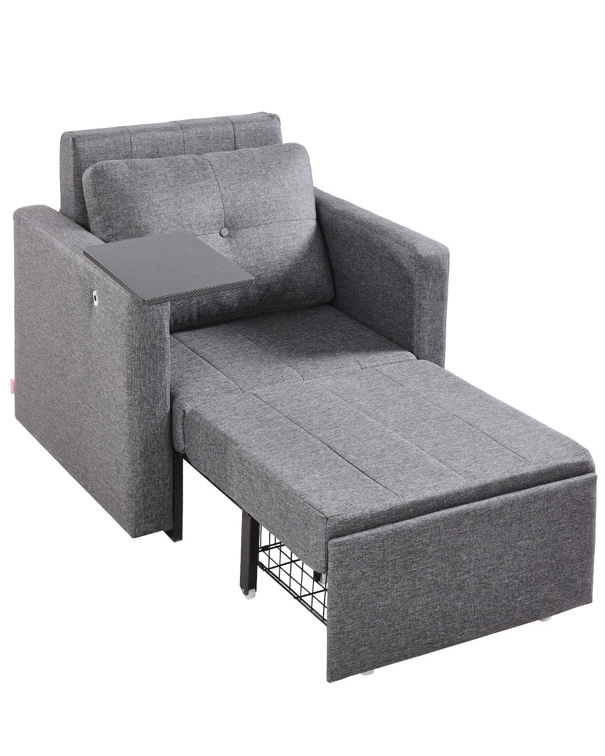 VEVOR Sleeper Sofa Bed, Convertible Sleeper Bed with Side Pocket, Pillow, Armrest and Desk Board, 5 Adjustable Angles Backrest, Single Pull Out Sofa Couch with 2 Wheels and Bottom Storage, Gray - BYSFC315INCHGMW86V0 - view 1