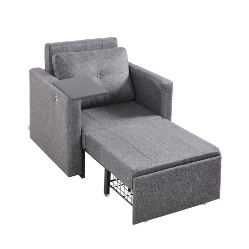 VEVOR Sleeper Sofa Bed, Convertible Sleeper Bed with Side Pocket, Pillow, Armrest and Desk Board, 5 Adjustable Angles Backrest, Single Pull Out Sofa Couch with 2 Wheels and Bottom Storage, Gray - BYSFC315INCHGMW86V0 - view 2