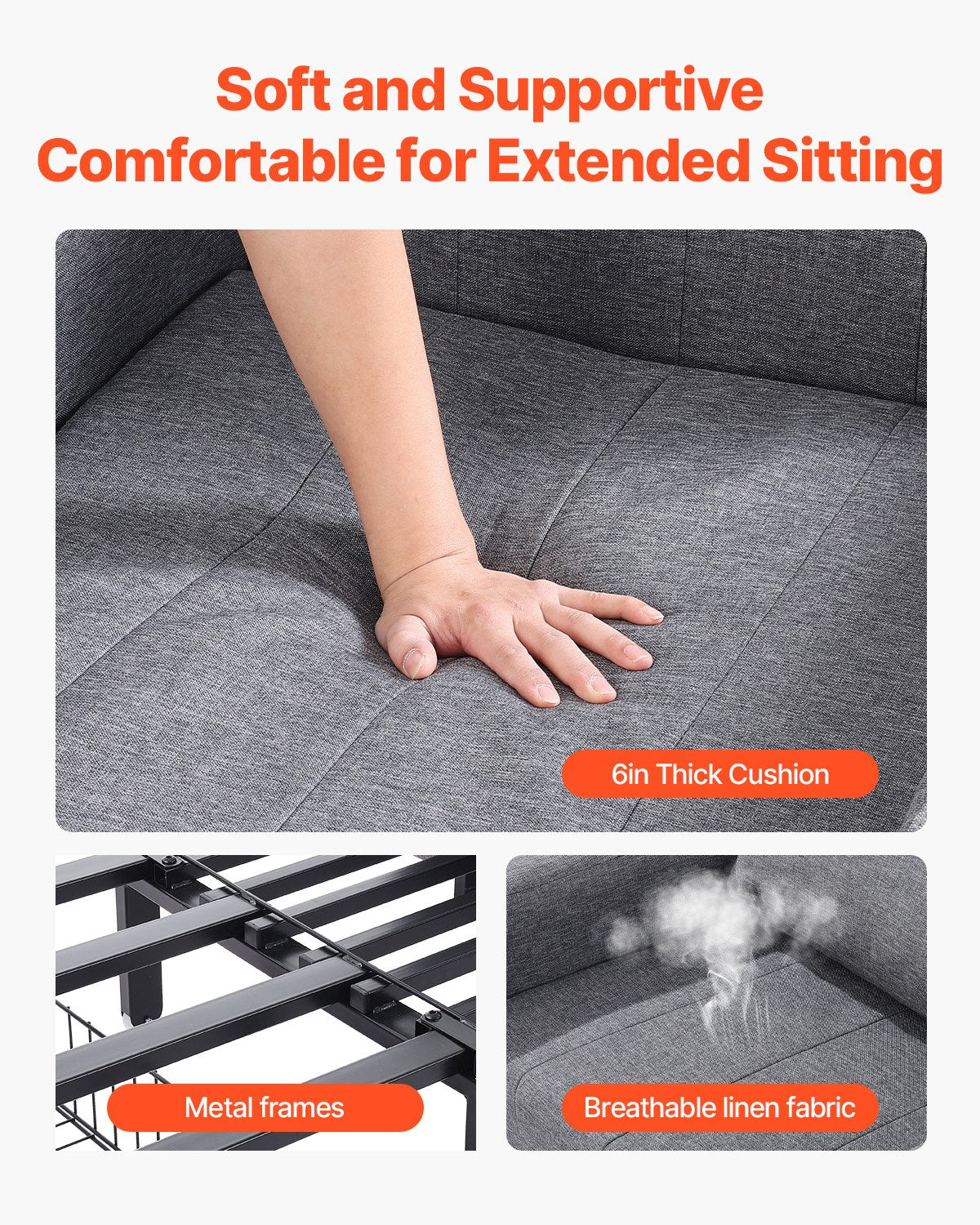 VEVOR Sleeper Sofa Bed, Convertible Sleeper Bed with Side Pocket, Pillow, Armrest and Desk Board, 5 Adjustable Angles Backrest, Single Pull Out Sofa Couch with 2 Wheels and Bottom Storage, Gray - BYSFC315INCHGMW86V0 - view 6