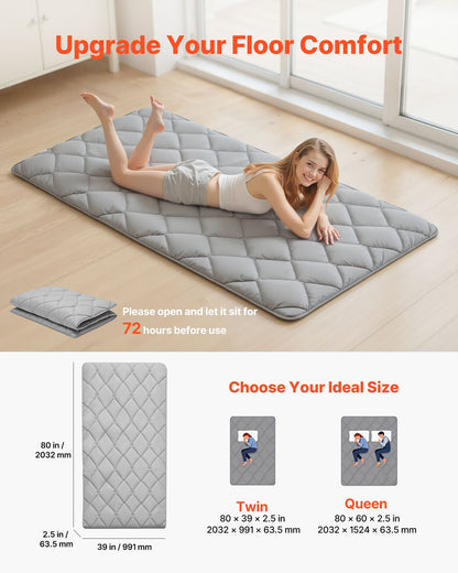 VEVOR Japanese Tatami Mat, Twin Size Foldable Japanese Tatami Mattress, Futon Mattress with Storage Bag & Fastener, 9-Layer Floor Mat for Sleeping, Dormitory, Meditation, Yoga, 80 x 39 x 2.5 in, Gray - BYTTM39INCH2EWB7A001V0 - view 3