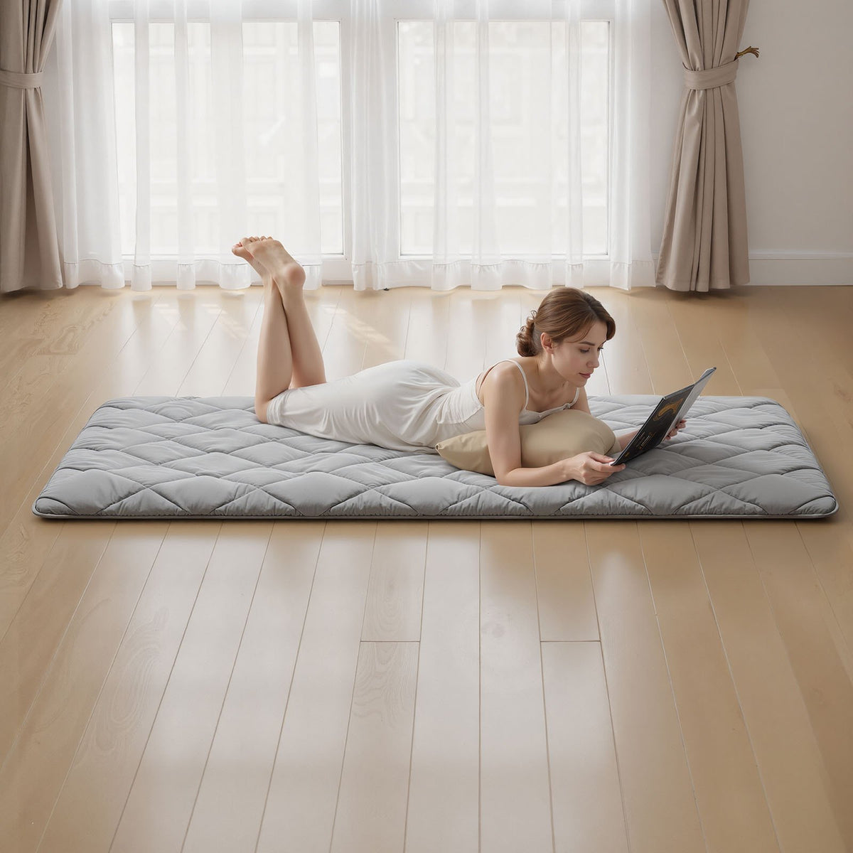 VEVOR Japanese Tatami Mat, Twin Size Foldable Japanese Tatami Mattress, Futon Mattress with Storage Bag & Fastener, 9-Layer Floor Mat for Sleeping, Dormitory, Meditation, Yoga, 80 x 39 x 2.5 in, Gray - BYTTM39INCH2EWB7A001V0 - view 9