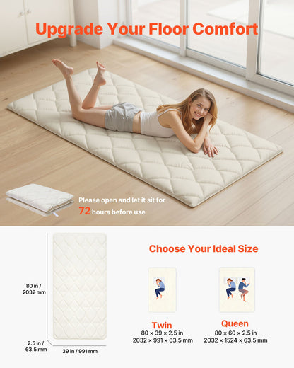 VEVOR Japanese Tatami Mat, Twin Size Foldable Japanese Tatami Mattress, Futon Mattress with Storage Bag & Fastener, 9-Layer Floor Mat for Sleeping, Dormitory, Meditation, Yoga, 80 x 39 x 2.5 in, White - BYTTM39INCH2LKN8P001V0 - view 3