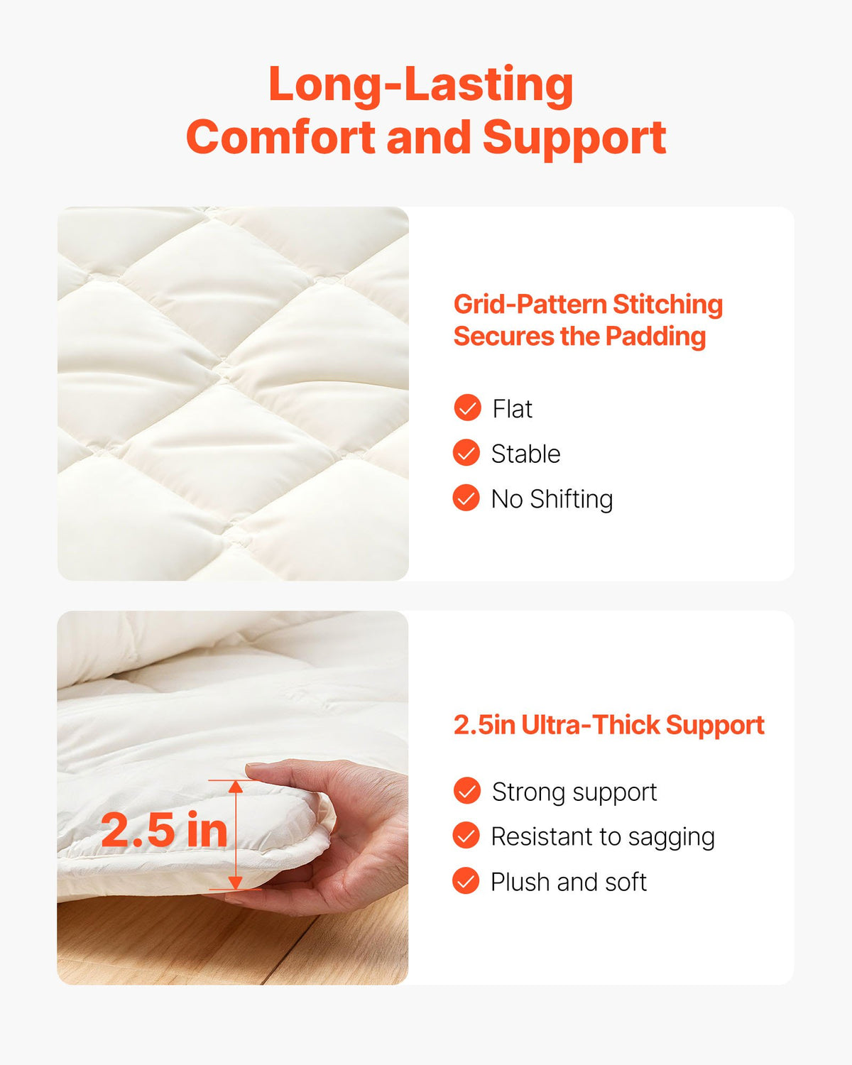 VEVOR Japanese Tatami Mat, Twin Size Foldable Japanese Tatami Mattress, Futon Mattress with Storage Bag & Fastener, 9-Layer Floor Mat for Sleeping, Dormitory, Meditation, Yoga, 80 x 39 x 2.5 in, White - BYTTM39INCH2LKN8P001V0 - view 6