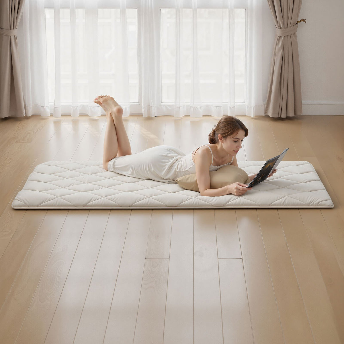 VEVOR Japanese Tatami Mat, Twin Size Foldable Japanese Tatami Mattress, Futon Mattress with Storage Bag & Fastener, 9-Layer Floor Mat for Sleeping, Dormitory, Meditation, Yoga, 80 x 39 x 2.5 in, White - BYTTM39INCH2LKN8P001V0 - view 9