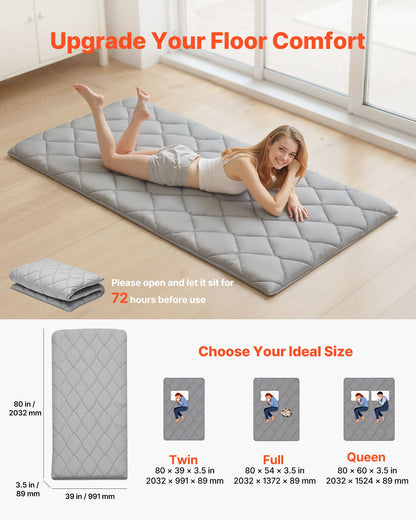 VEVOR Japanese Tatami Mat, Twin Size Foldable Japanese Tatami Mattress, Futon Mattress with Storage Bag & Fastener, 9-Layer Floor Mat for Sleeping, Dormitory, Meditation, Yoga, 80 x 39 x 3.5 in, Gray - BYTTM39INCH326VAO001V0 - view 3