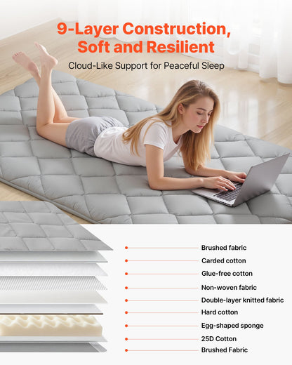 VEVOR Japanese Tatami Mat, Twin Size Foldable Japanese Tatami Mattress, Futon Mattress with Storage Bag & Fastener, 9-Layer Floor Mat for Sleeping, Dormitory, Meditation, Yoga, 80 x 39 x 3.5 in, Gray - BYTTM39INCH326VAO001V0 - view 4