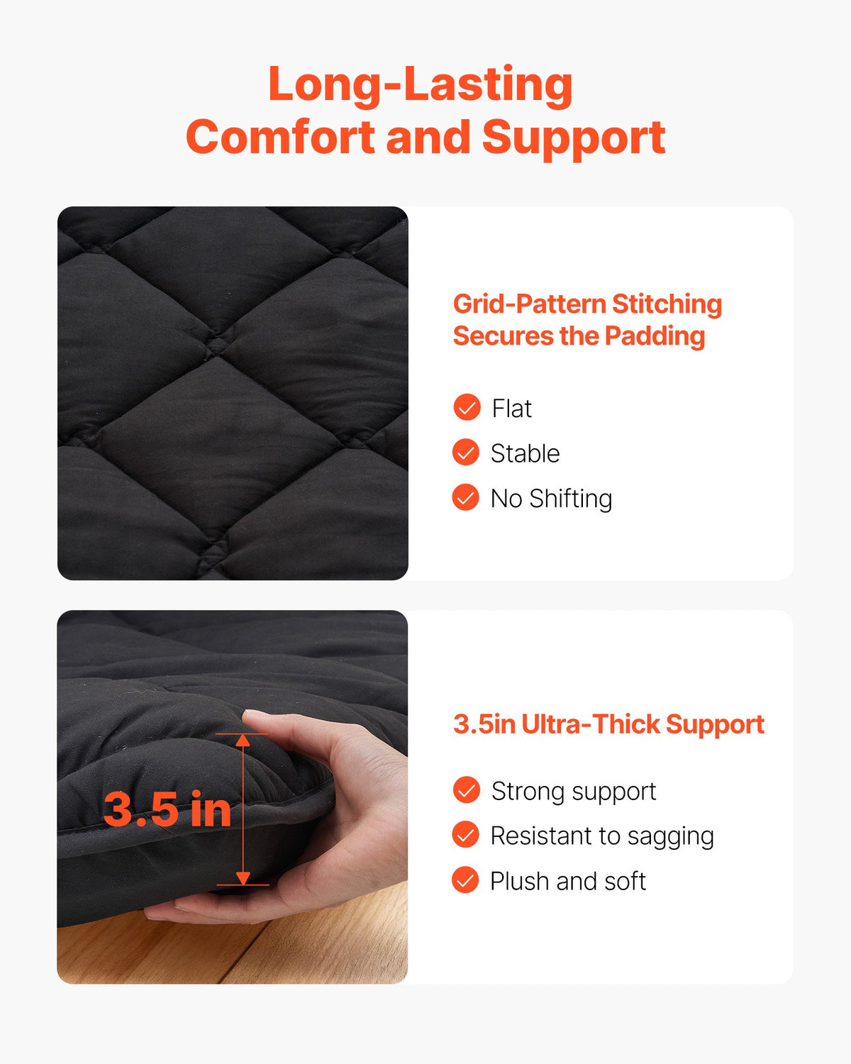 VEVOR Japanese Tatami Mat, Twin Size Foldable Japanese Tatami Mattress, Futon Mattress with Storage Bag & Fastener, 9-Layer Floor Mat for Sleeping, Dormitory, Meditation, Yoga, 80 x 39 x 3.5 in, Black - BYTTM39INCH3ORITK001V0 - view 6