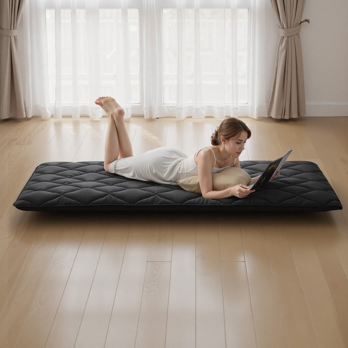 VEVOR Japanese Tatami Mat, Twin Size Foldable Japanese Tatami Mattress, Futon Mattress with Storage Bag & Fastener, 9-Layer Floor Mat for Sleeping, Dormitory, Meditation, Yoga, 80 x 39 x 3.5 in, Black - BYTTM39INCH3ORITK001V0 - view 9