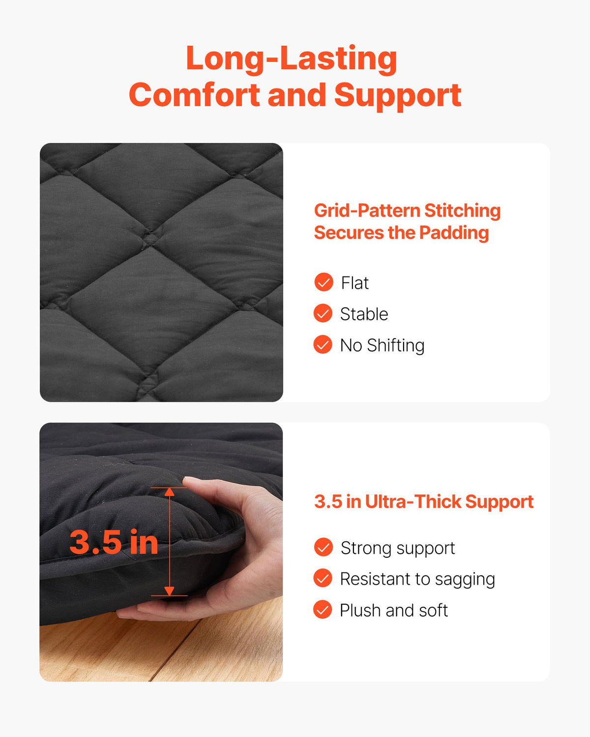 VEVOR Japanese Tatami Mat, Full Size Foldable Japanese Tatami Mattress, Futon Mattress with Storage Bag & Fastener, 9-Layer Floor Mat for Sleeping, Dormitory, Meditation, Yoga, 80 x 54 x 3.5 in, Black - BYTTM54INCH39H7LZ001V0 - view 6