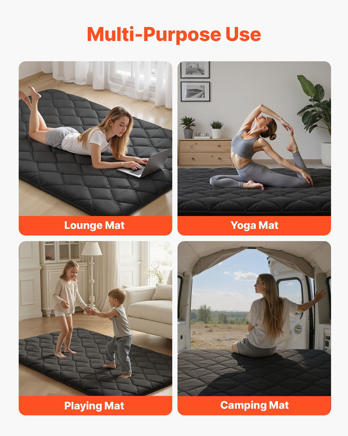 VEVOR Japanese Tatami Mat, Full Size Foldable Japanese Tatami Mattress, Futon Mattress with Storage Bag & Fastener, 9-Layer Floor Mat for Sleeping, Dormitory, Meditation, Yoga, 80 x 54 x 3.5 in, Black - BYTTM54INCH39H7LZ001V0 - view 8